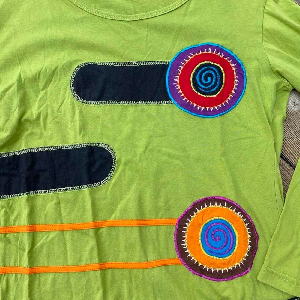 Dragonfly 70s lime green patchwork blouse - image 2